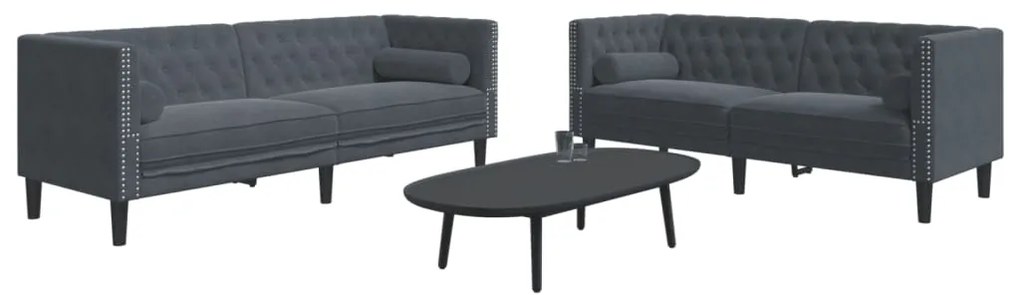 vidaXL Καναπές Chesterfield Σετ 2 Τεμ. με Στηρίγματα Σκ. Γκρι Βελούδο