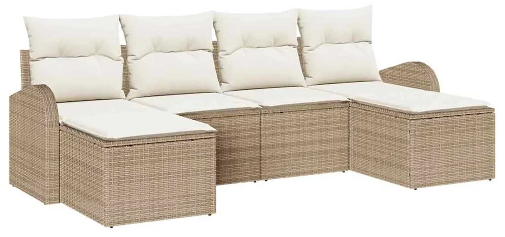 vidaXL Σετ Καναπέ με μαξιλάρι 6 pcs Μπεζ και Λευκό συνθετικό ρατάν