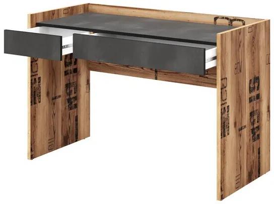 Τραπέζι γραφείου Fresno V105, Με συρτάρια, Αριθμός συρταριών: 2, 74x120x55cm, 38 kg, Canyon δρυς, Γκρι | Epipla1.gr