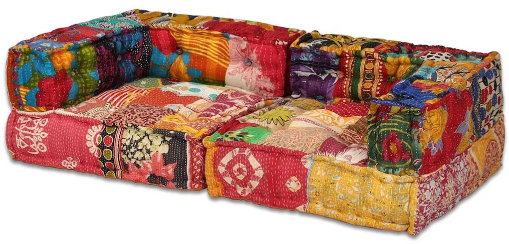 vidaXL Κάθισμα - Πουφ Διθέσιο Αρθρωτό Patchwork Υφασμάτινο