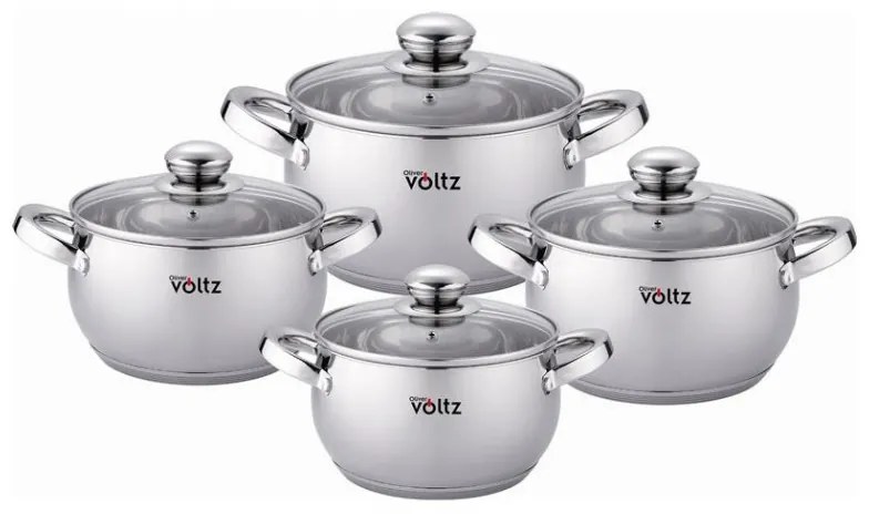 Σετ κατσαρόλας Oliver Voltz OV51210G8B, 8 τεμαχίων, πολυστρωματικός πυθμένας, επαγωγής, ανοξείδωτο ατσάλι, ασημί