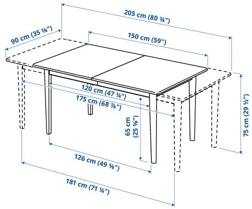 SKANSNÄS/GRÖNSTA τραπέζι και 4 καρέκλες με μπράτσα, 150/205 cm 895.616.53