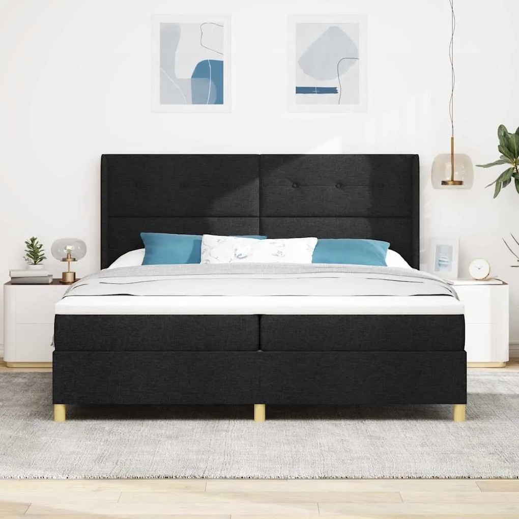 vidaXL Κρεβάτι με ελατήρια με στρώμα Μαύρο 200 x 200 cm ύφασμα