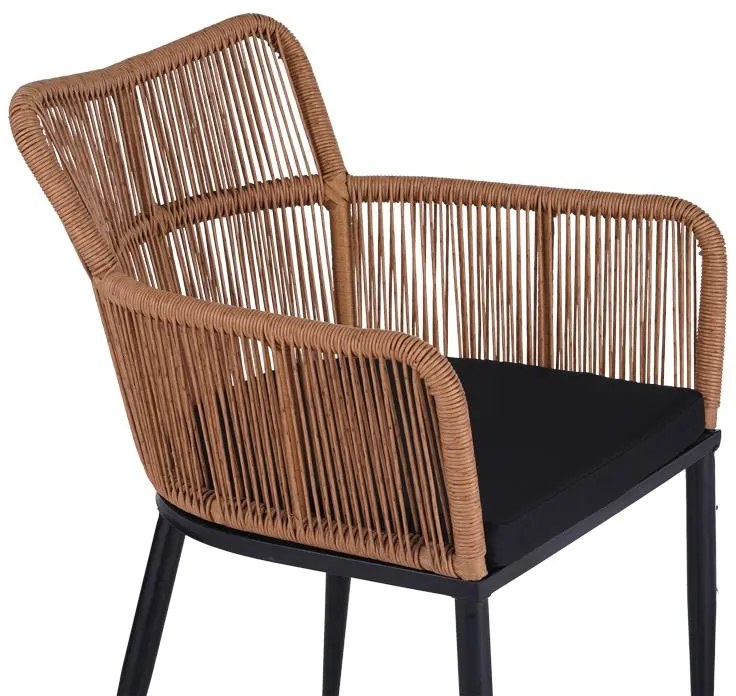 Καρέκλα - Πολυθρόνα Naoki pe rattan - metal σε Φυσικό με μαύρα πόδια/μαξιλάρι 59x62.5x78 εκ. 59x62.5x78 εκ.
