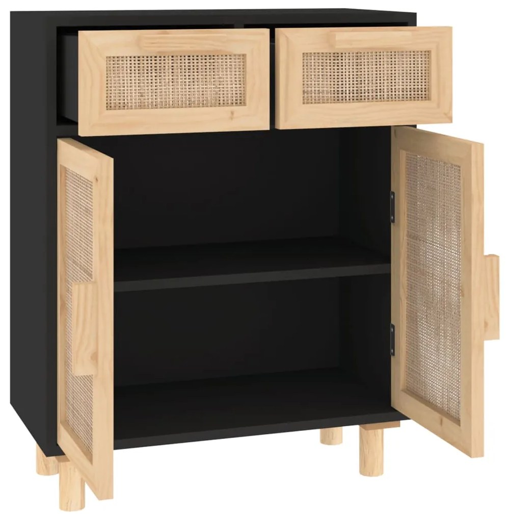 vidaXL Ντουλάπι Μαύρο 60 x 30 x 75 εκ. από Μασίφ Πεύκο &amp; Φυσικό Ρατάν