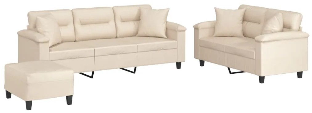 vidaXL Σετ Σαλονιού 3 Τεμαχίων Μπεζ από Ύφασμα Μικροϊνών με Μαξιλάρια