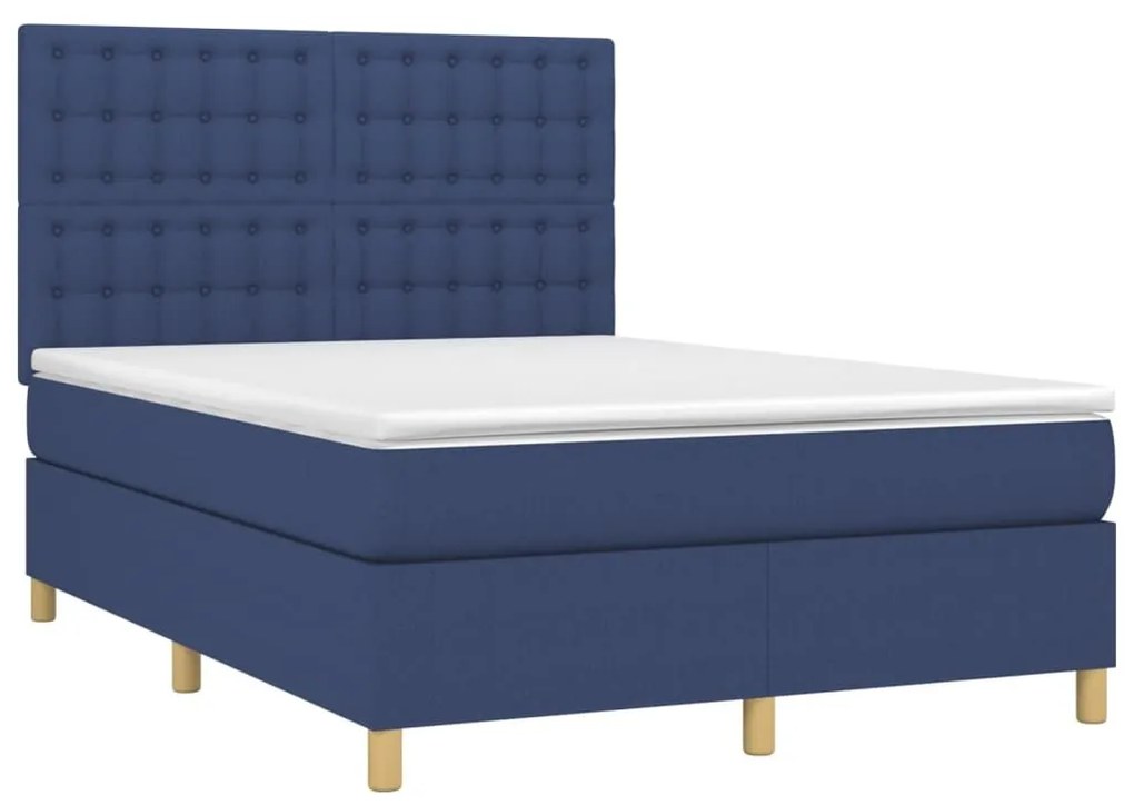 Κρεβάτι Boxspring με Στρώμα Μπλε 140x190 εκ. Υφασμάτινο - Μπλε