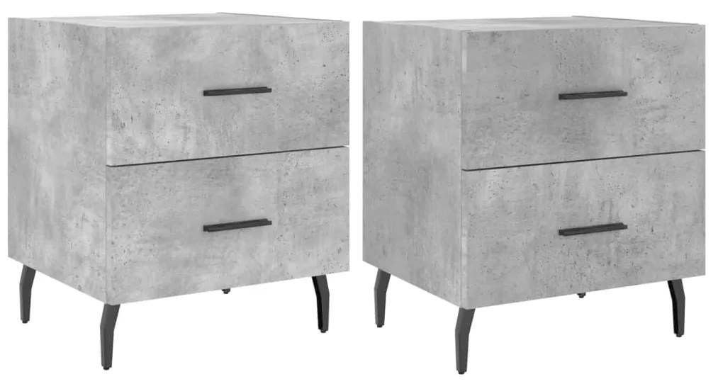 vidaXL Κομοδίνα 2 τεμ. Γκρι Σκυροδεμ. 40 x 35 x 47,5 εκ. Επεξεργ. Ξύλο
