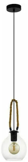 Eglo Roding Μοντέρνο Κρεμαστό Φωτιστικό Μονόφωτο με Σχοινί και Ντουί E27 σε Μαύρο Χρώμα 43617