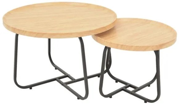 Tραπέζια σαλονιού Crismory Pakoworld σετ 2τεμ MDF και μαύρα μεταλλικά πόδια 029-000242 029-000242 Καφέ