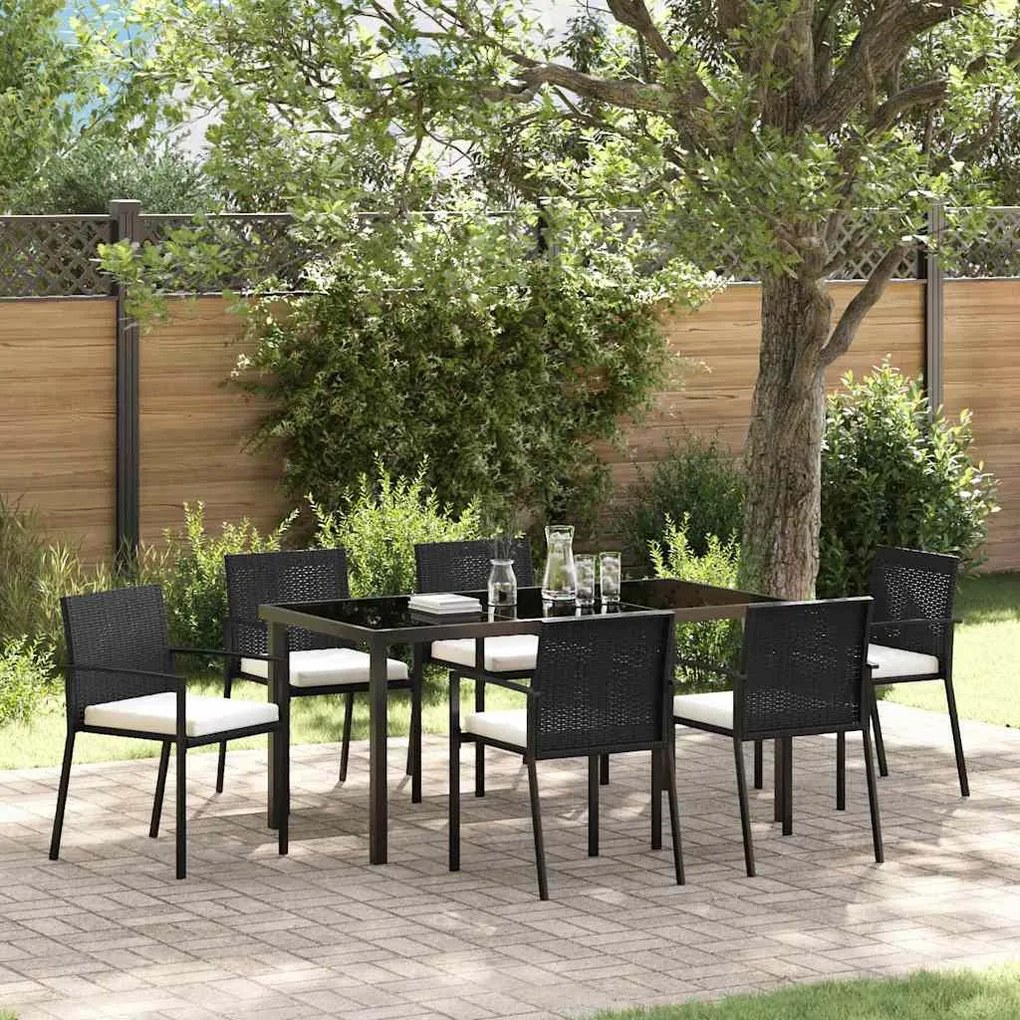 vidaXL Σέτ φαγητού για κήπο 7 pcs Μαύρο Πολυ ράταν