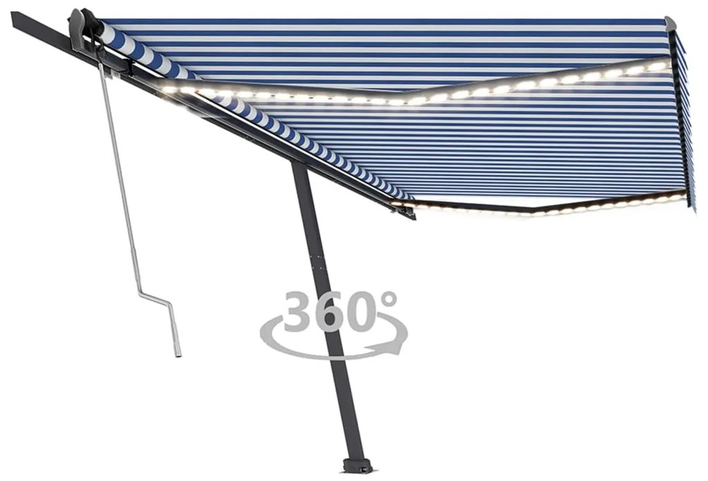 vidaXL Τέντα Αυτόματη με LED &amp; Αισθ. Ανέμου Μπλε / Λευκό 500x350 εκ.