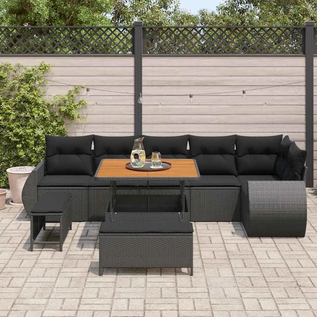 vidaXL Σετ Καναπέ Κήπου 9 pcs Μαύρο συνθετικό ρατάν