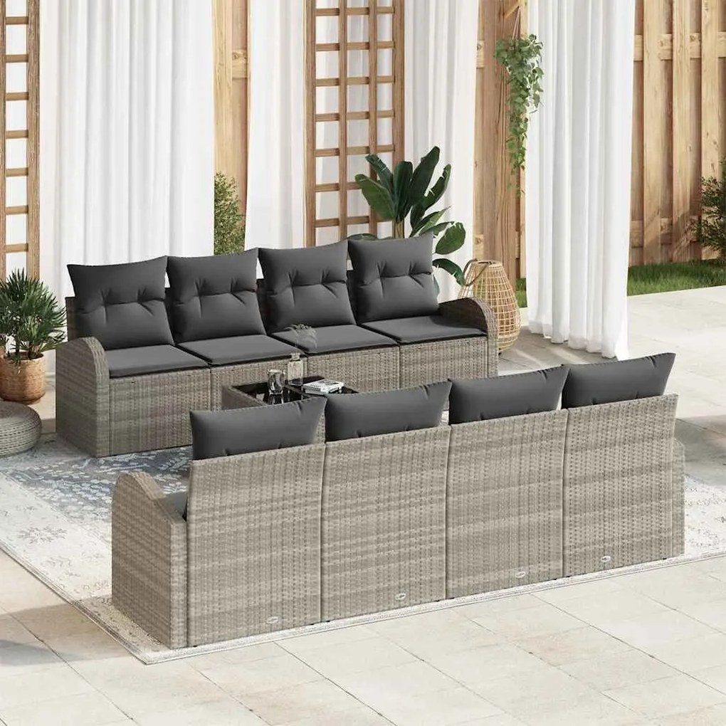 vidaXL Σετ 9 τεμαχίων καναπέ για τον κήπο με μαξιλάρια σε ανοιχτό γκρι