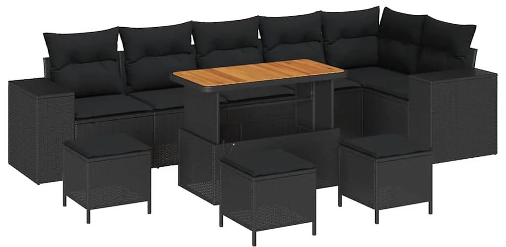 vidaXL Σετ Καναπέ Κήπου με μαξιλάρι 10 pcs Μαύρο συνθετικό ρατάν