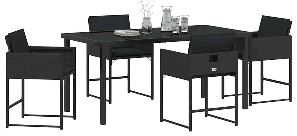 vidaXL Σέτ φαγητού για κήπο με μαξιλάρι 5 pcs Μαύρο συνθετικό ρατάν