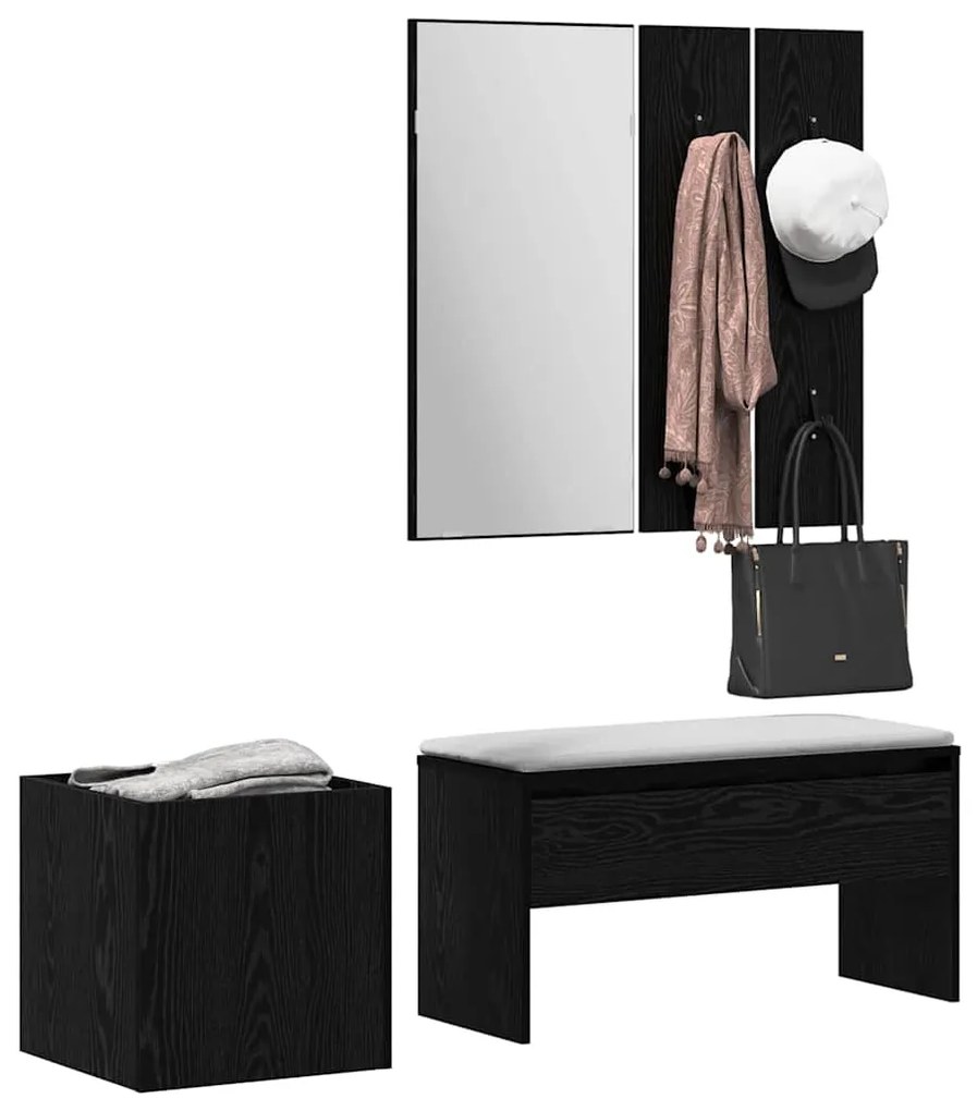 vidaXL Σετ επίπλων χωλ με καθρέφτη 5 pcs Μαύρη βελανιδιά και Ασημένιο