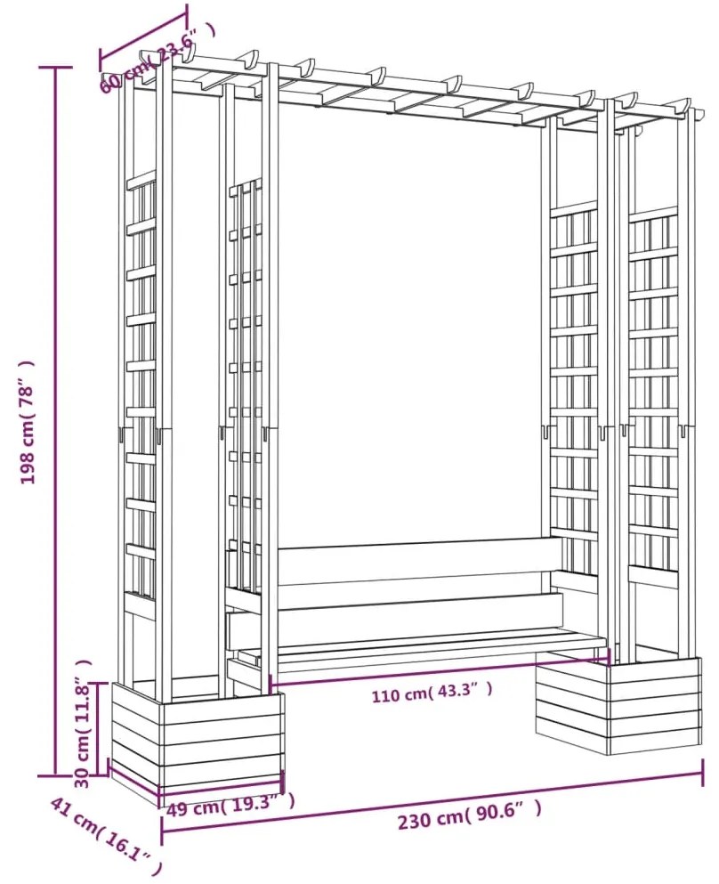 vidaXL Πέργκολα Κήπου Με Πάγκο & Γλάστρες από Εμποτισμένο Μασίφ Πεύκο