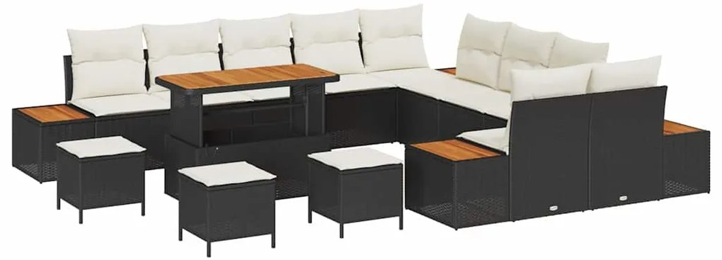 vidaXL Σετ Καναπέ Κήπου με μαξιλάρι 14 pcs Μαύρο Πολυ ράταν