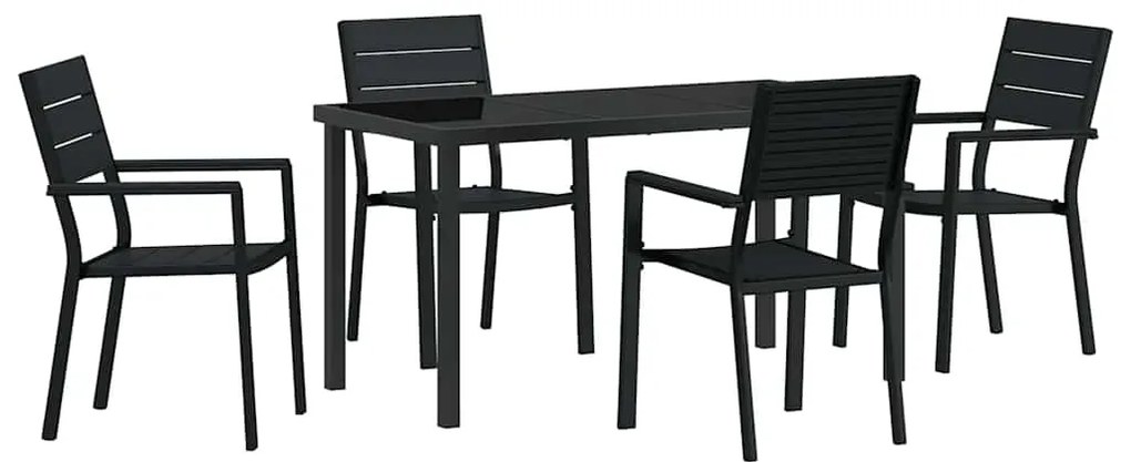 vidaXL Σέτ φαγητού για κήπο 5 pcs Μαύρο Χάλυβας με επίστρωση πούδρας