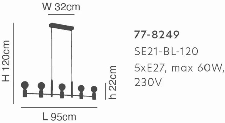 Φωτιστικό Οροφής  SE21-BL-120 ADEPT BLACK METAL PENDANT - 77-8249 - 51W - 100W - 77-8249