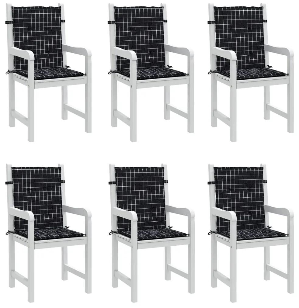 vidaXL Μαξιλάρια Καρέκλας με Χαμ. Πλάτη 6 τεμ. Μαύρο Καρό Υφασμάτινα