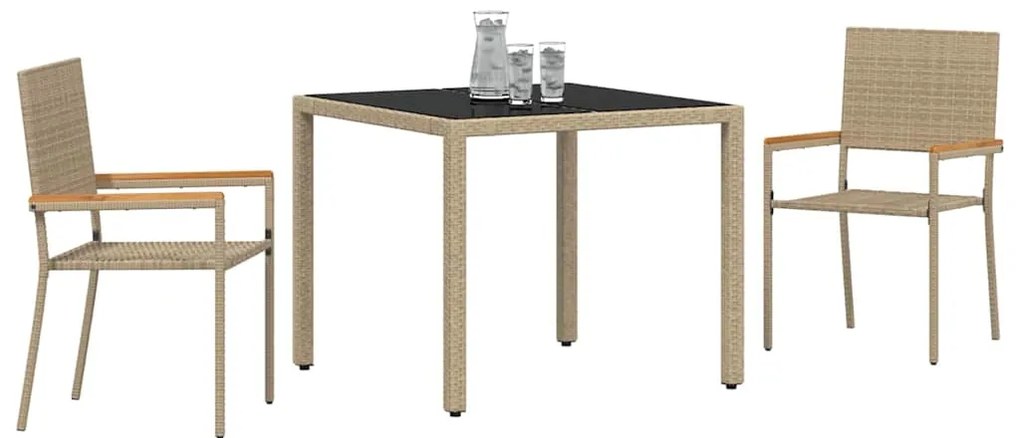 vidaXL Σέτ φαγητού για κήπο 3 pcs Μπεζ 90 x 90 x 75 cm συνθετικό ρατάν