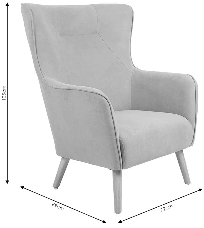 Πολυθρόνα Fluffy pakoworld ύφασμα γκρι-πόδι rubberwood φυσικό 75x69x96εκ