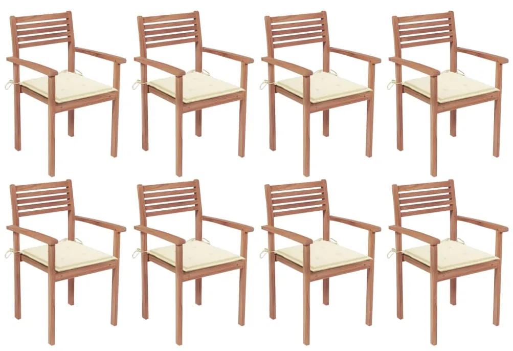 3072602 vidaXL Καρέκλες Κήπου Στοιβαζόμενες 8 τεμ. Μασίφ Ξύλο Teak &amp; Μαξιλάρια Κρεμ, 1 Τεμάχιο