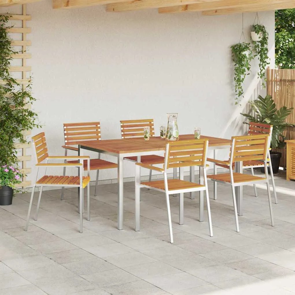 vidaXL ΣετΤραπεζαρίαςΚήπου 7 pcs Καφέ Στερεό Ακακία