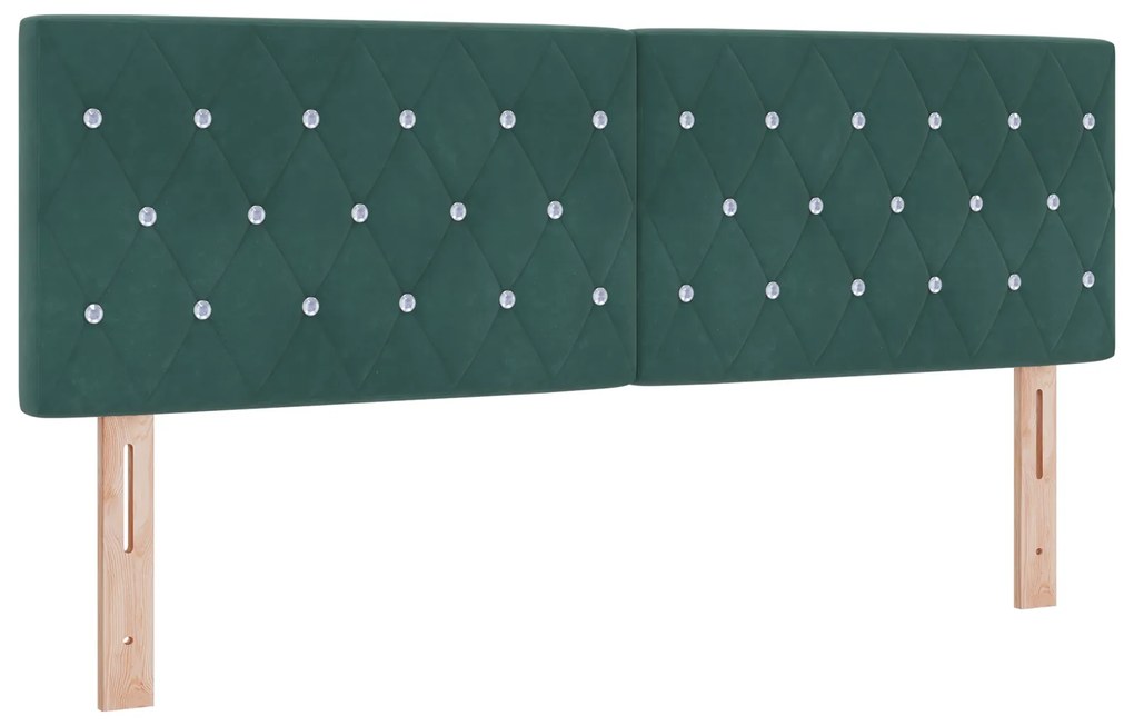 vidaXL Κρεβάτι Box Spring με Στρώμα & LED Σκούρο Πράσινο 140x200 εκ. Βελούδο