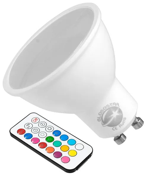 GloboStar® 76067 Λάμπα LED Σποτ GU10 6W 230V 400lm 180° με Ασύρματο Χειριστήριο RGB &amp; Θερμό Λευκό 3000K