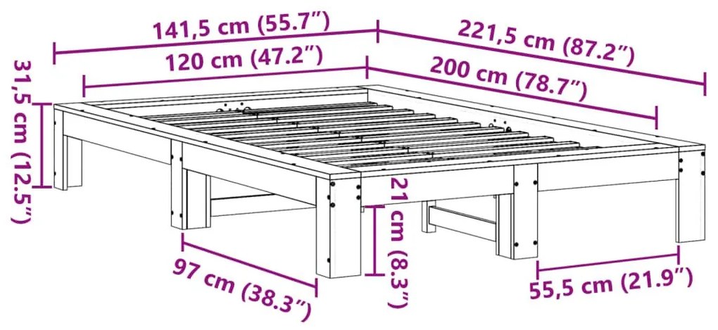 Σκελετός Κρεβατιού Χωρίς Στρώμα 120x200 εκ Μασίφ Ξύλο Πεύκου - Καφέ