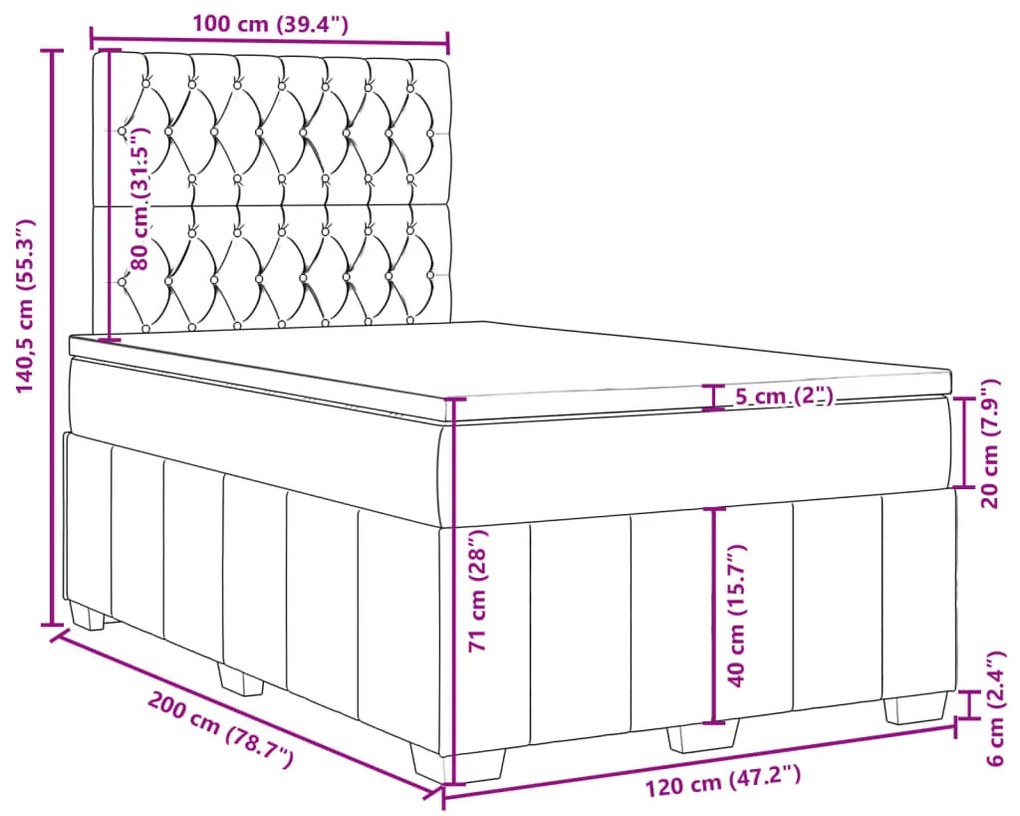 Κρεβάτι Boxspring με Στρώμα Κρεμ 120x200 εκ. Υφασμάτινο - Κρεμ