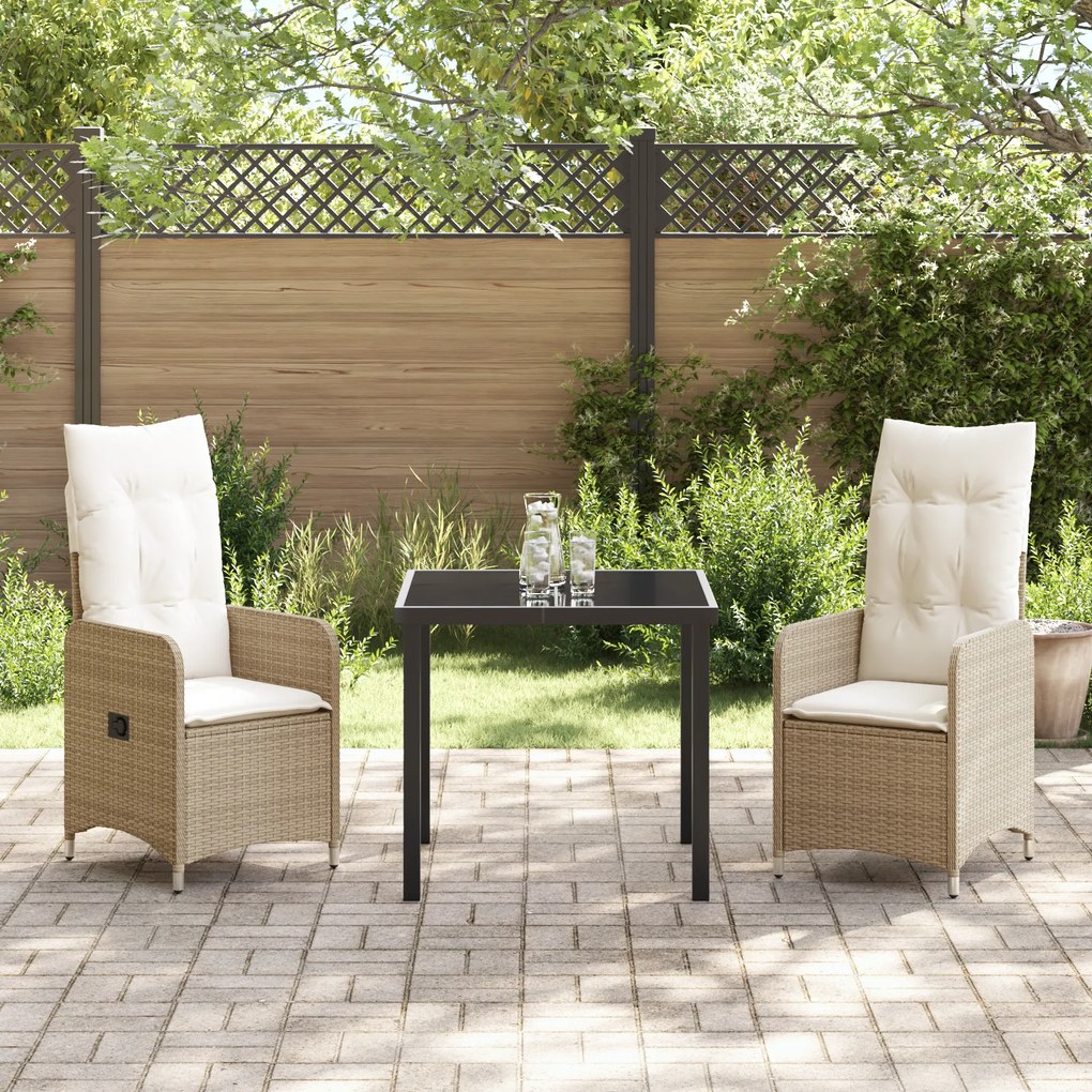 vidaXL 3 σετ τραπεζαρίας κήπου με μαξιλάρια μπεζ Poly Rattan