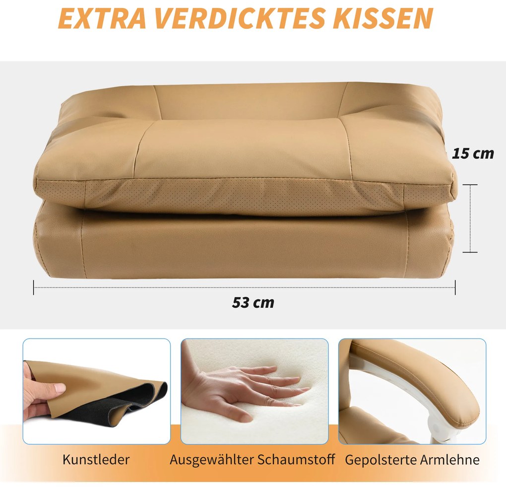 HOMCOM Καρέκλα γραφείου Εργονομική καρέκλα γραφείου με οσφυϊκή υποστήριξη, Αναδιπλούμενα μπράτσα, Υποπόδιο Ανοιχτό καφέ