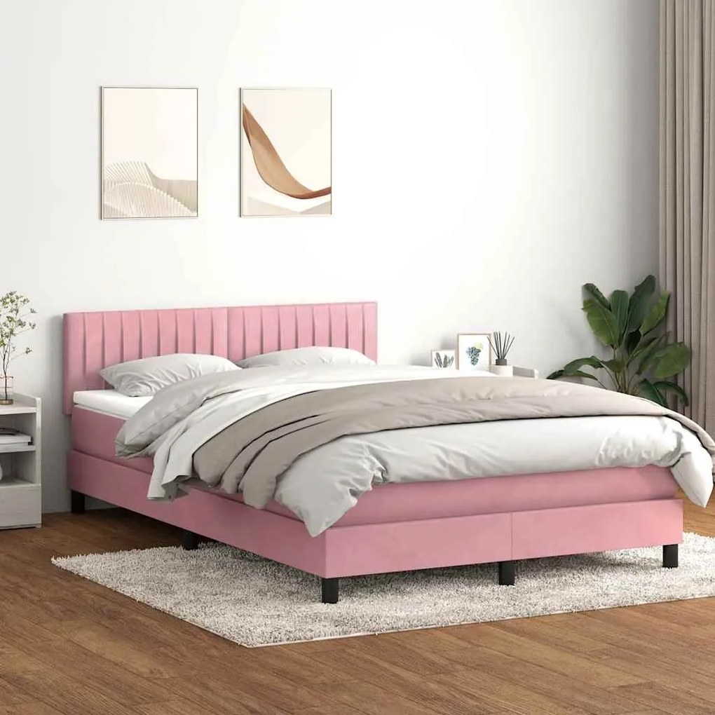 Κρεβάτι Boxspring με Στρώμα Ροζ 160x210 εκ. Βελούδινο