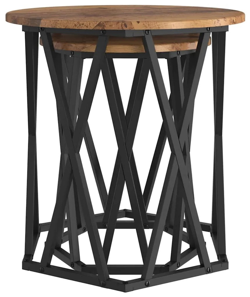 vidaXL Τραπεζάκι σαλονιού 2 pcs Παλιό Ξύλο Μηχανισμένο ξύλο και ατσάλι