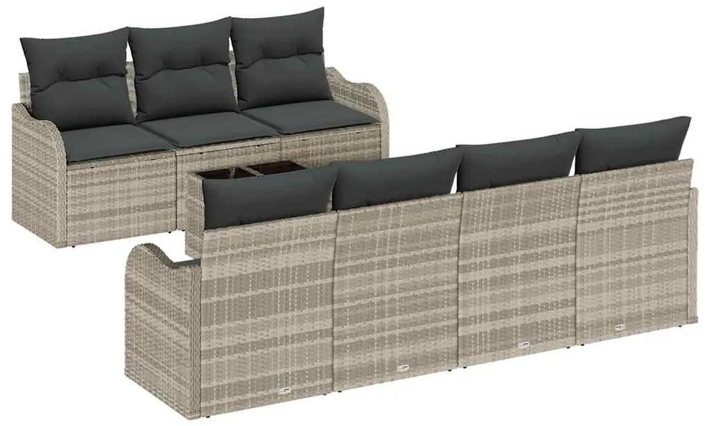 vidaXL Σετ Καναπέ Κήπου 8 pcs Ανοιχτό γκρι 55 x 55 x 37 εκ Πολυ ράταν