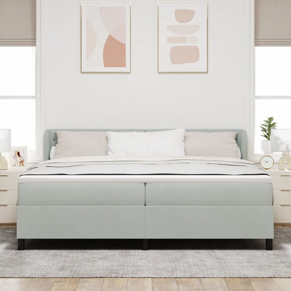 vidaXL Κρεβάτι Box Spring με Στρώμα Ανοιχτό Γκρι 200x200 εκ. Βελούδο