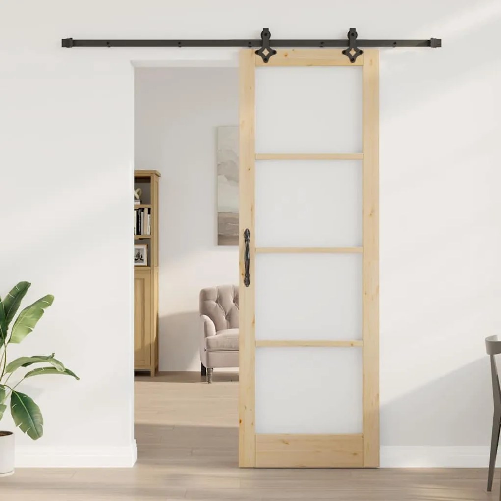 vidaXL Συρόμενη Πόρτα Χειροκίνητος Καφέ 78 x 232 cm Ξύλο και μέταλλο