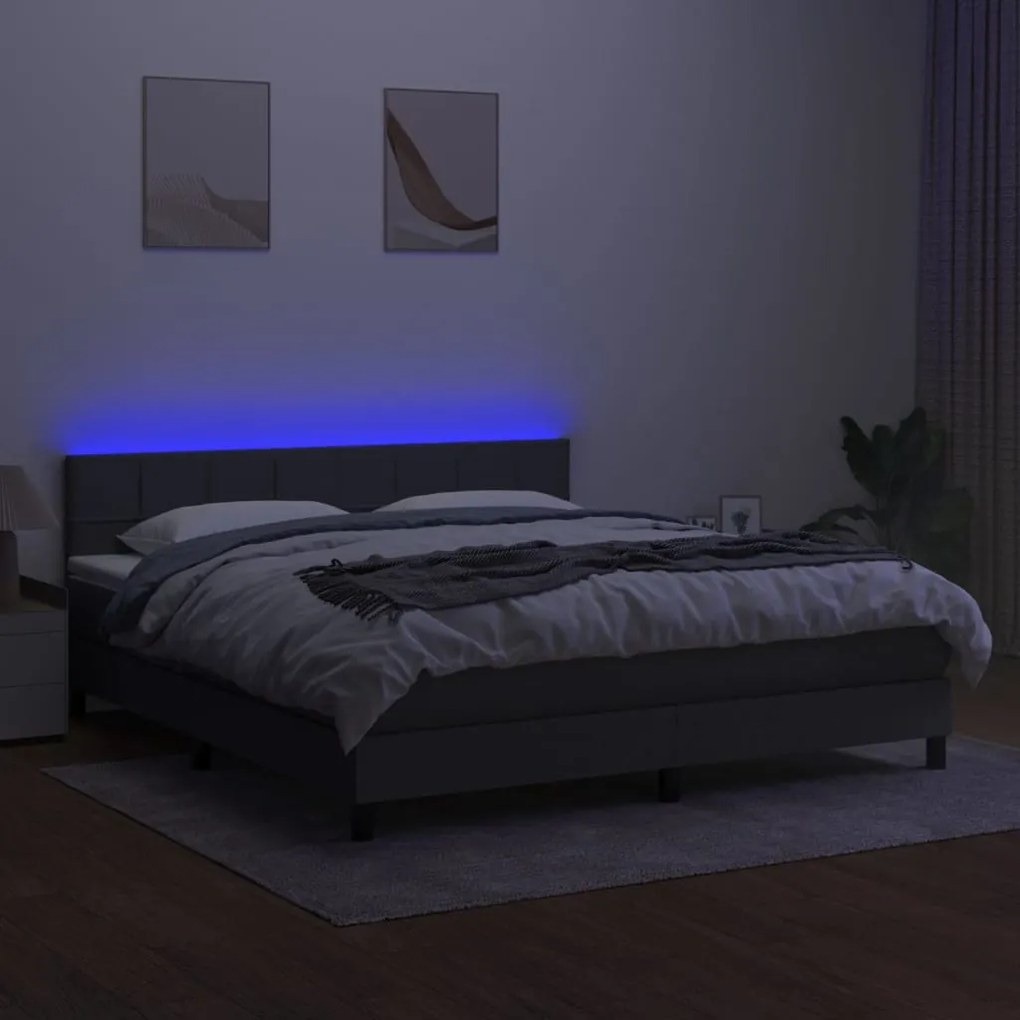 ΚΡΕΒΑΤΙ BOXSPRING ΜΕ ΣΤΡΩΜΑ &amp; LED ΣΚ.ΓΚΡΙ 180X200 ΕΚ ΥΦΑΣΜΑΤΙΝΟ 3133174