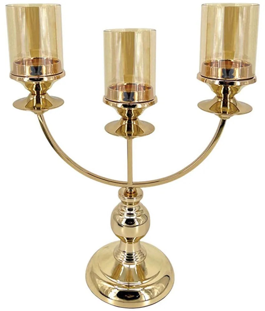 Κηροπήγιο Classic 3 Θέσεων 24-15-40051 37x15x46cm Gold Marhome Μέταλλο,Γυαλί