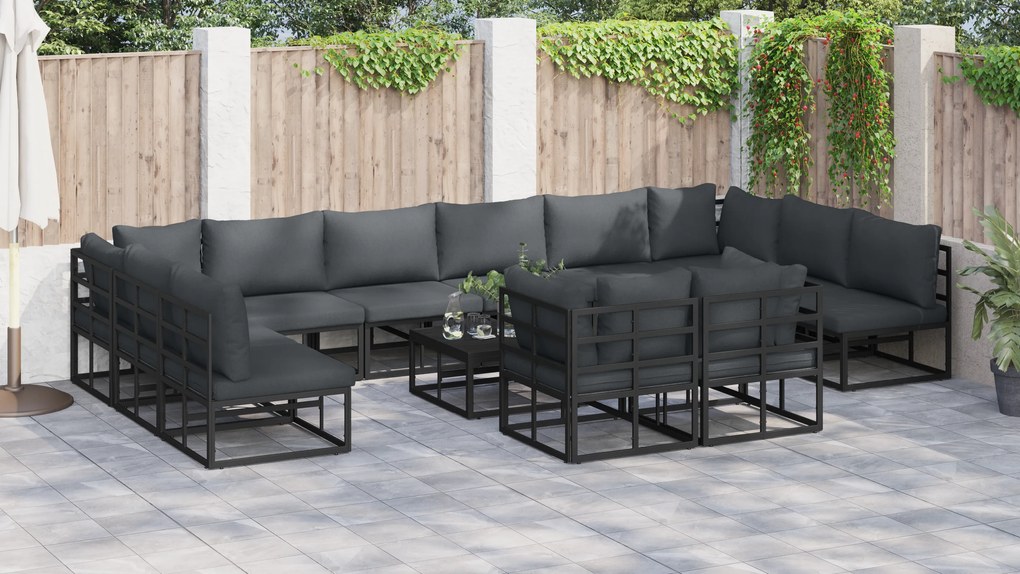 vidaXL Σετ Καναπέ Κήπου 12 pcs Μαύρο 423 x 211.5 x 71 εκ Αλουμίνιο