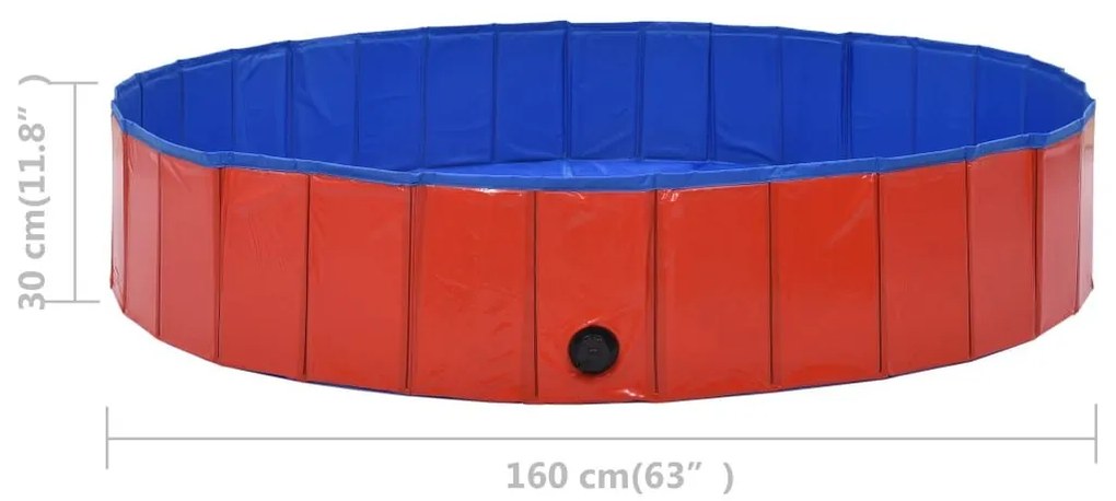 Πισίνα για Σκύλους Πτυσσόμενη Κόκκινη 160 x 30 εκ. από PVC