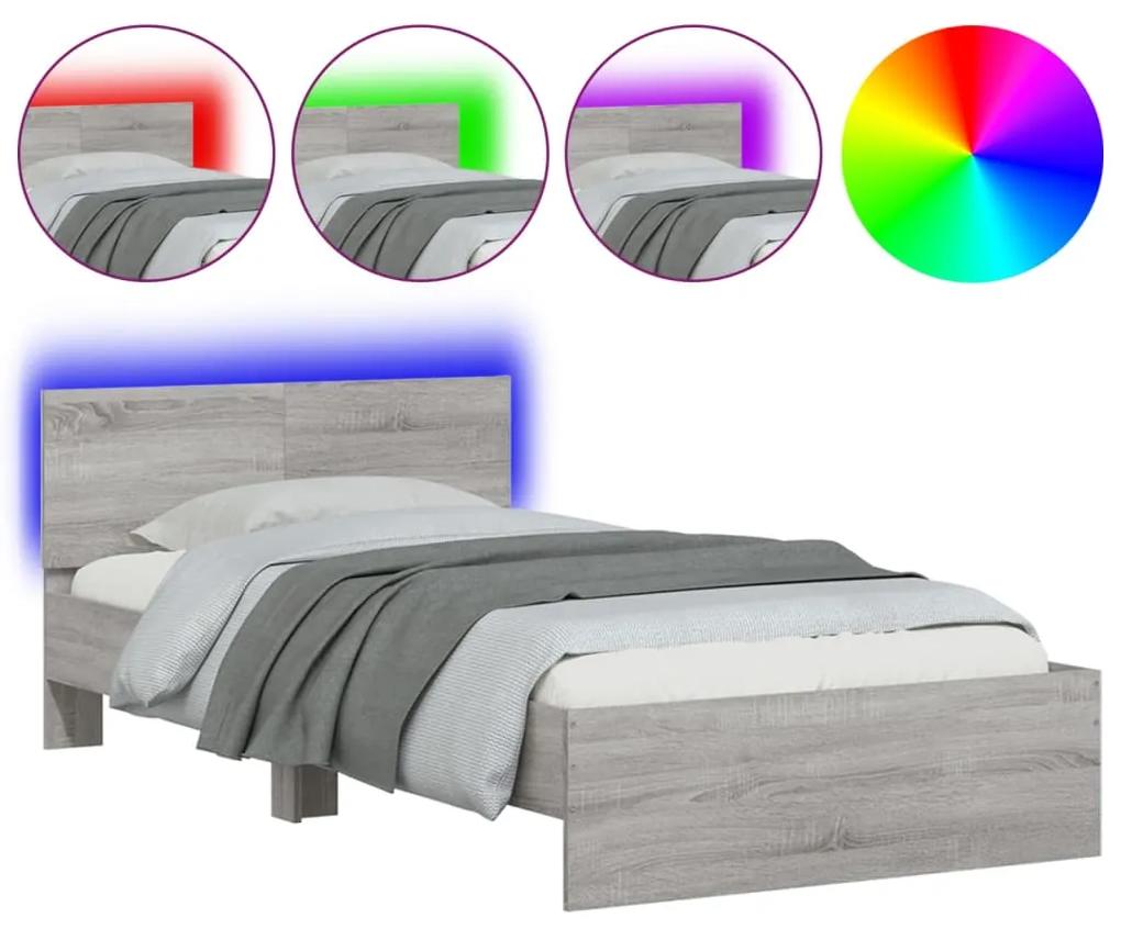 vidaXL Πλαίσιο Κρεβατιού με Κεφαλάρι και LED Γκρι sonoma 100 x 200 εκ.