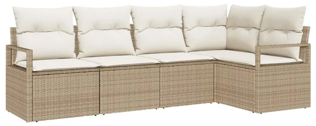 vidaXL Σετ Καναπέ Κήπου με μαξιλάρι με αποθήκευση 5 pcs Μπεζ και Κρέμα