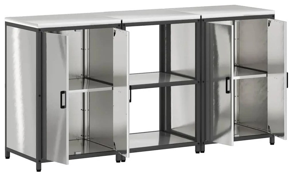 vidaXL Σετ Αποθήκευσης Κουζίνας με ράφι 3 pcs Ασημί Ανοξείδωτο ατσάλι