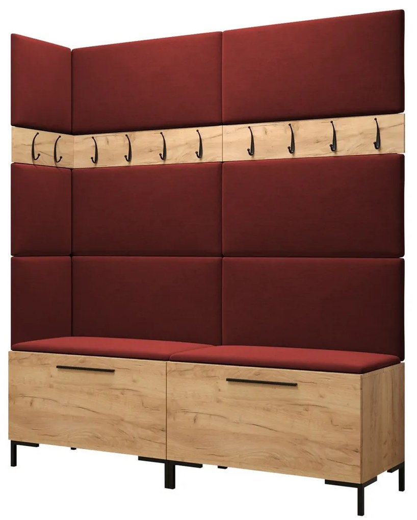 Σετ διαδρόμου Hartford F104, 196x168x46cm, Craft δρυς, Κόκκινο, Πλαστικοποιημένη μοριοσανίδα, Ταπισερί, Τοίχου, Εντοιχισμένη | Epipla1.gr