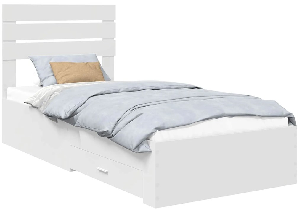 vidaXL Σκελετός Κρεβατιού με συρτάρι Άσπρο και Ασημί 75 x 190 cm